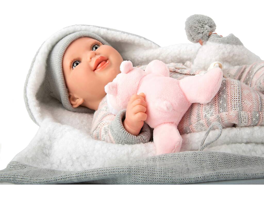 Bambola Reborn Nadia da 40 cm con coperta e peluche
