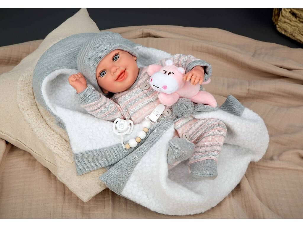 Bambola Reborn Nadia da 40 cm con coperta e peluche