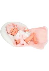 Muñeca Bebé Reborn Ariel Rosa de 40 cm con Peluche y Cojín