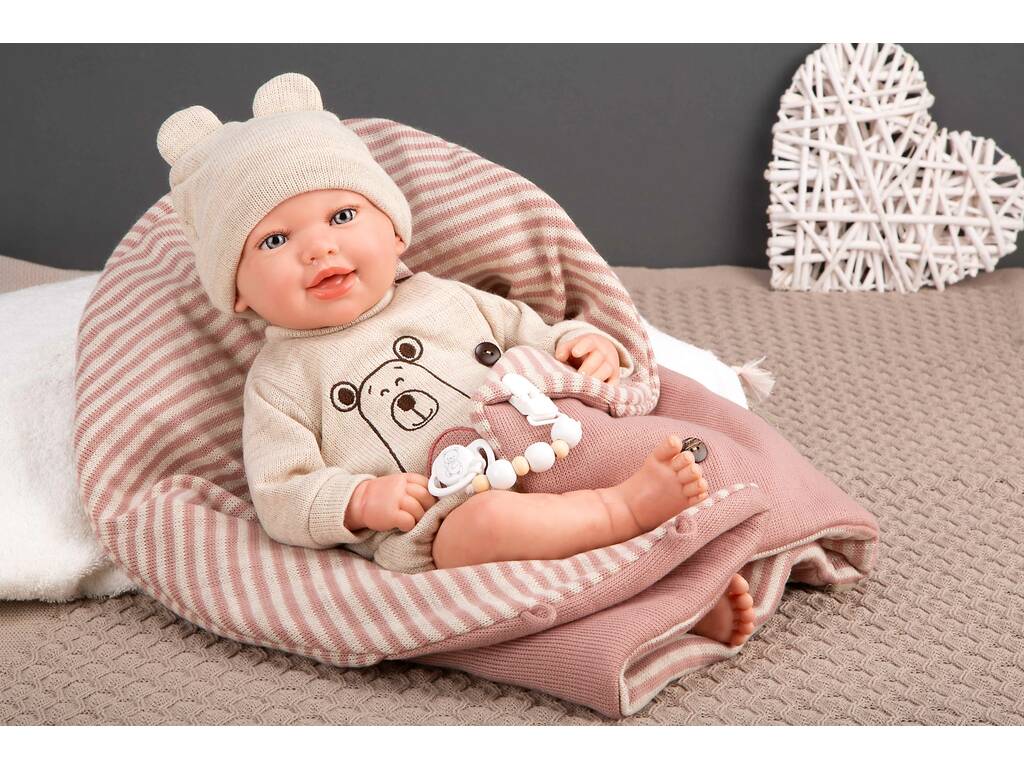 Bambola Bebè Reborn Lain da 45 cm con sacco a pelo