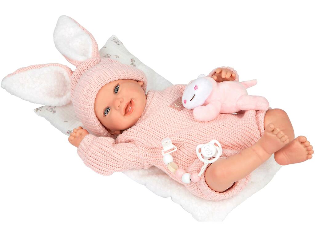 Bambola Bebè Reborn Lucia da 45 cm con cuscino e peluche