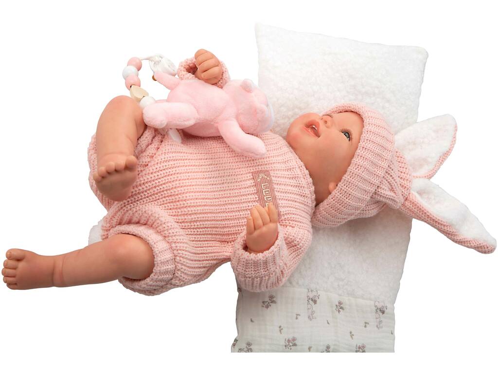 Bambola Bebè Reborn Lucia da 45 cm con cuscino e peluche
