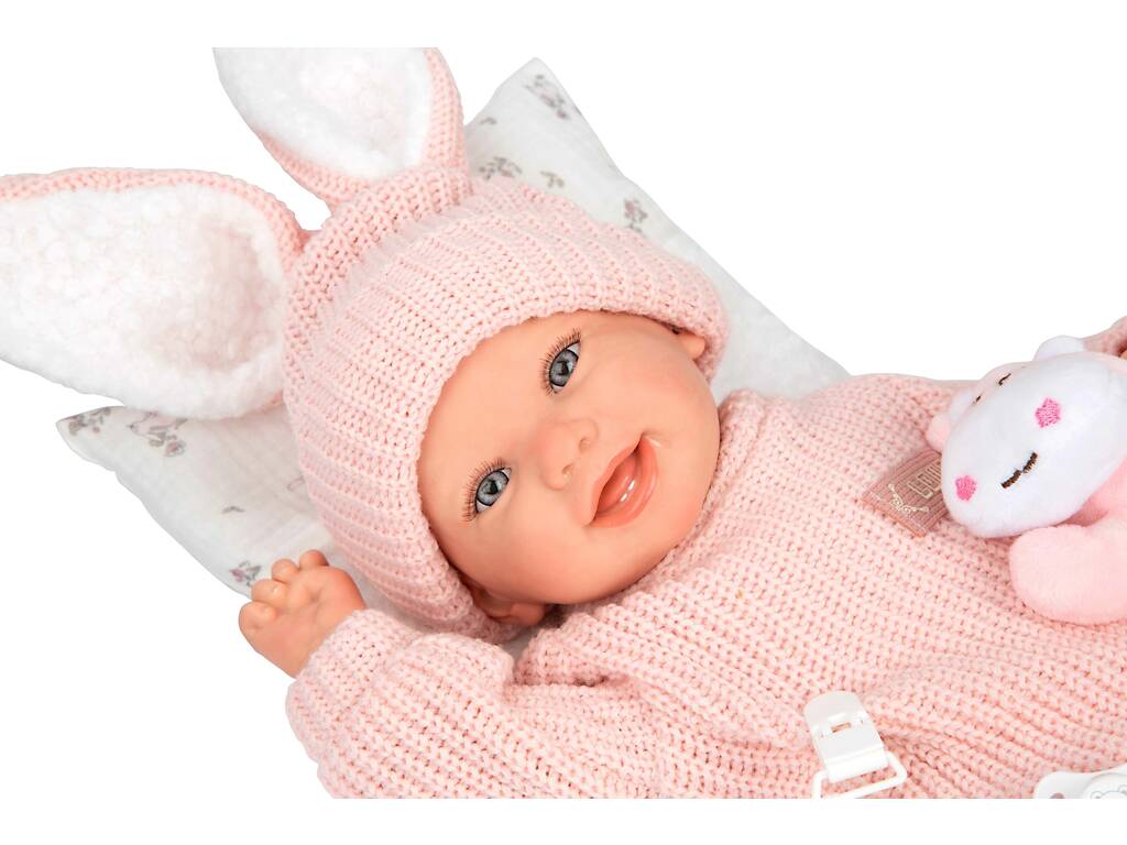 Bambola Bebè Reborn Lucia da 45 cm con cuscino e peluche