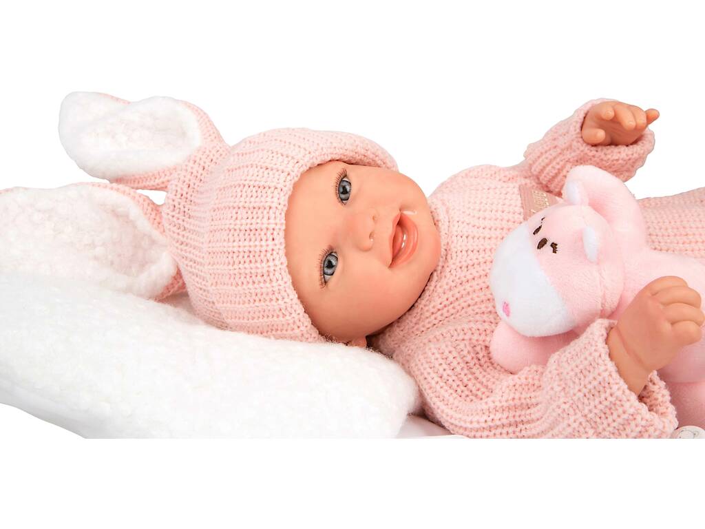 Bambola Bebè Reborn Lucia da 45 cm con cuscino e peluche