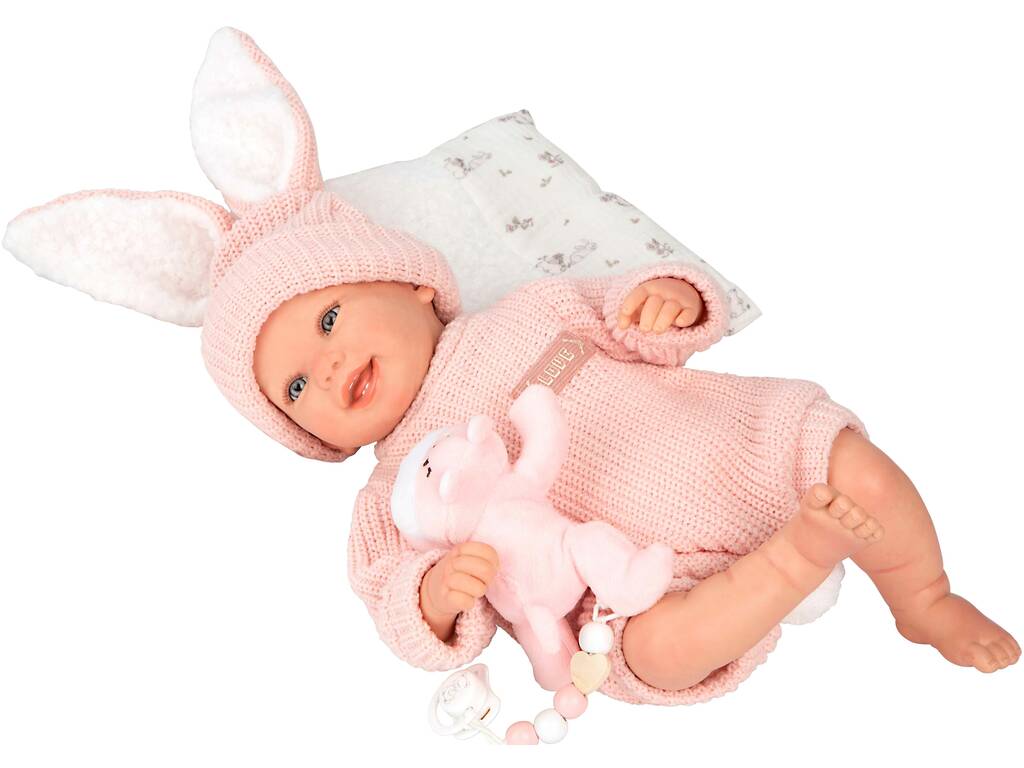 Bambola Bebè Reborn Lucia da 45 cm con cuscino e peluche