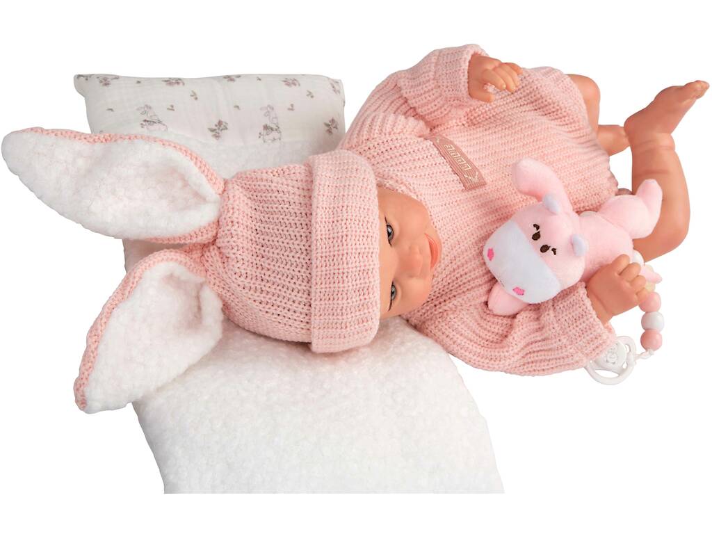 Bambola Bebè Reborn Lucia da 45 cm con cuscino e peluche