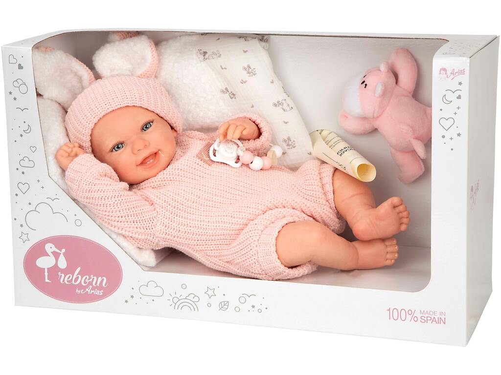 Bambola Bebè Reborn Lucia da 45 cm con cuscino e peluche