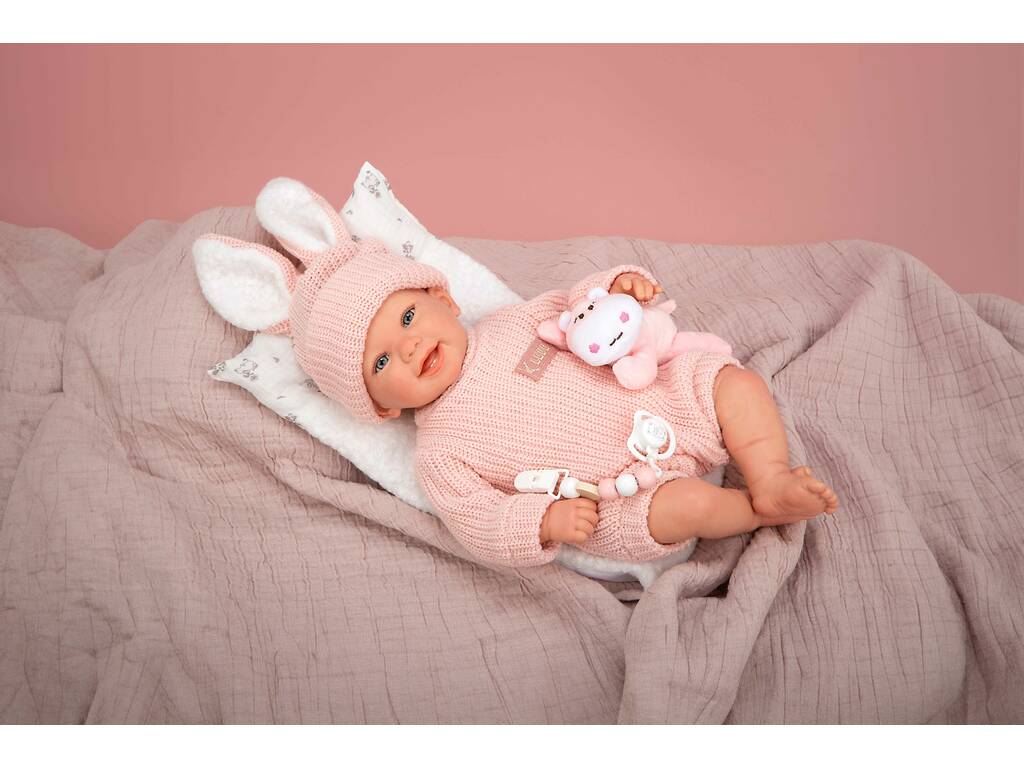 Bambola Bebè Reborn Lucia da 45 cm con cuscino e peluche