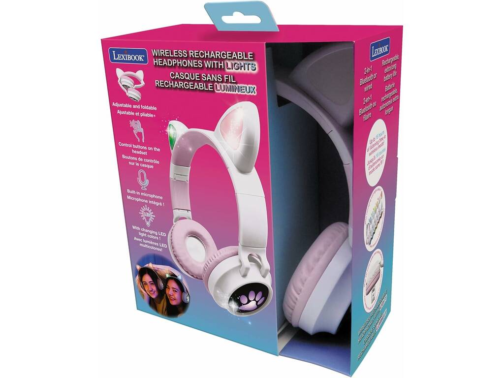Auriculares Inalámbricos Recargables Orejas de Gato con Luz
