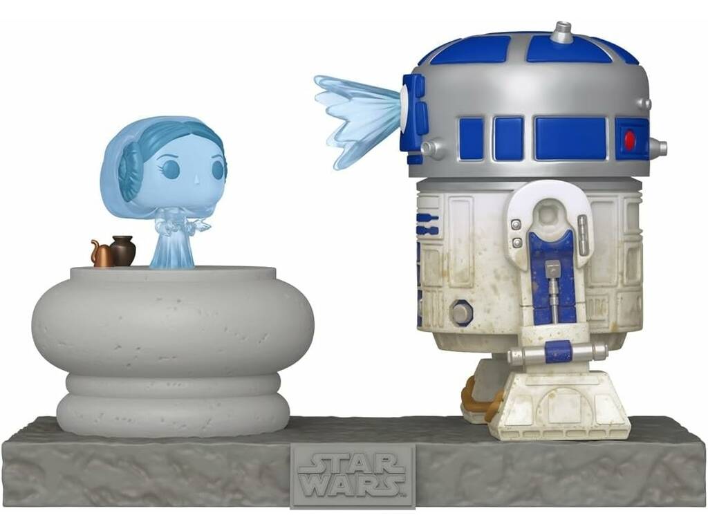 Funko Pop Deluxe Star Wars Figura R2-D2 con ologramma della Principessa Leia e testa oscillante