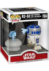 Funko Pop Deluxe Star Wars Figura R2-D2 com Holograma da Princesa Leia e Cabeça Oscilante