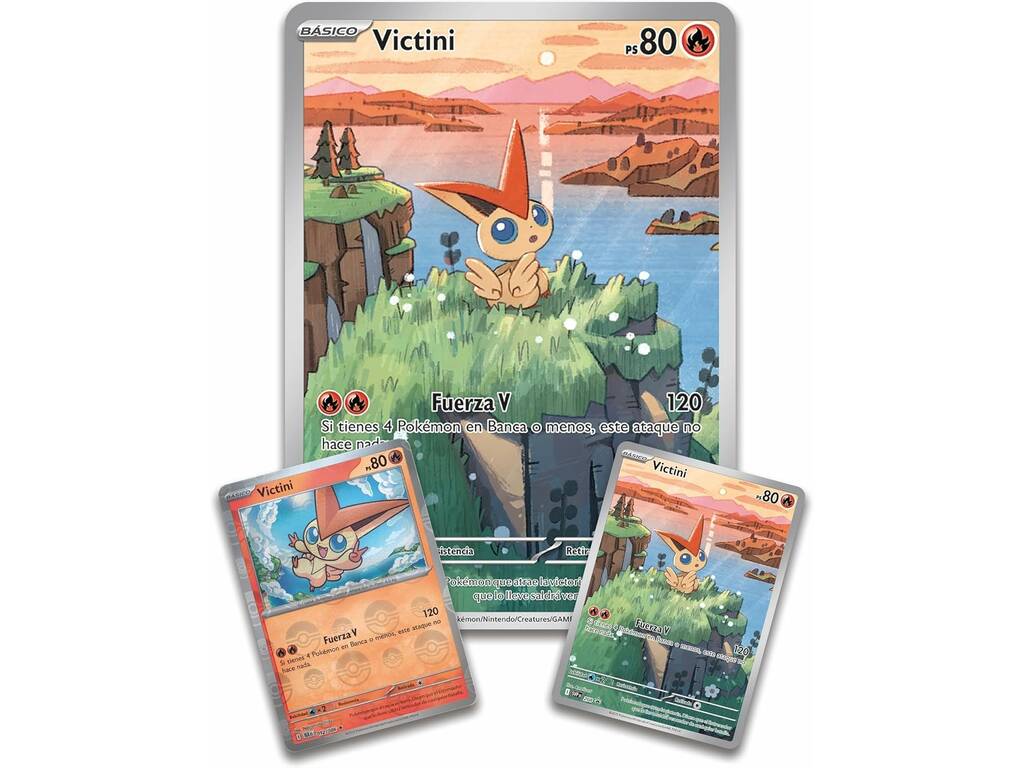 Pokémon TCG Escarlata e Púrpura Brilho Negro e Chama Branca Caixa Coleção Ilustração Victini