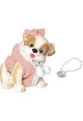 Pupazzo Cagnolino Marrone e Beige da 23 cm con Cappotto Rosa