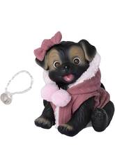 Pupazzo Cagnolino Nero 23 cm con cappotto rosa