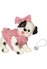 Pupazzo Cagnolino bianco e nero da 23 cm con vestito rosa