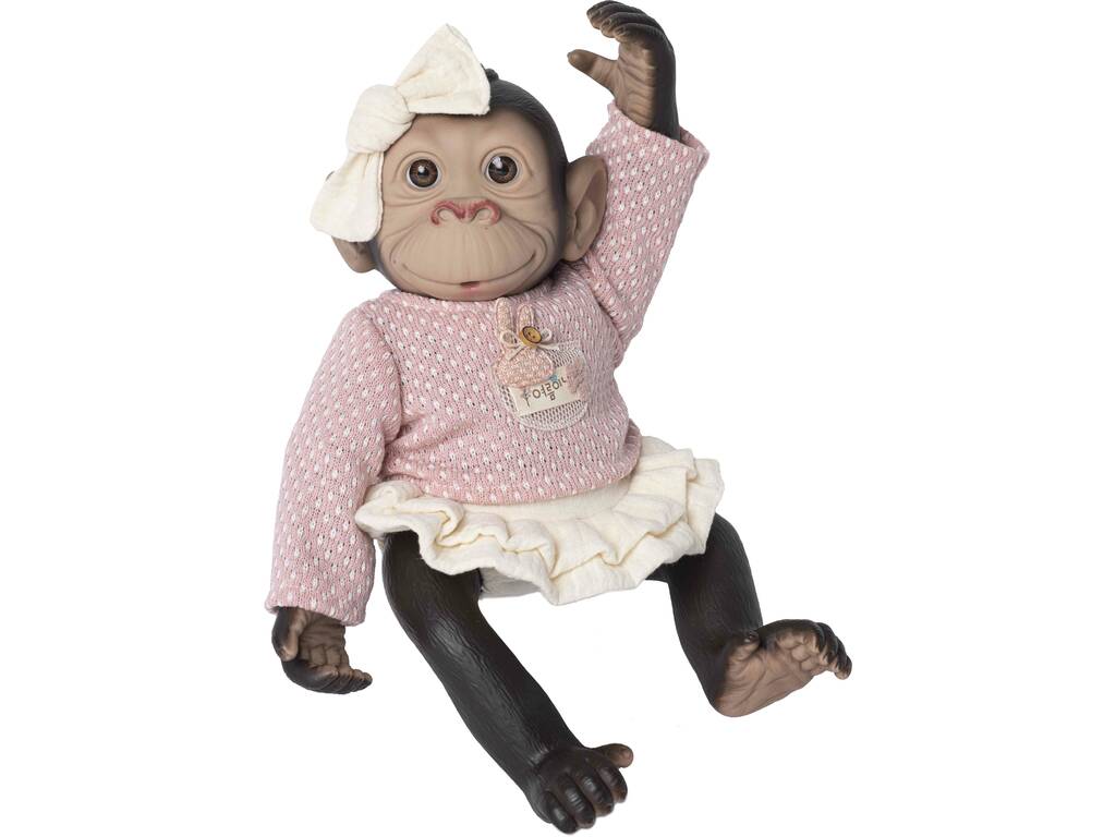 Boneca Mono Reborn de 35 cm com Camisola Rosa