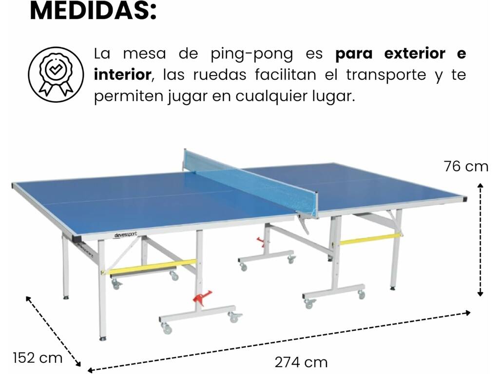 Tavolo da ping pong per interni ed esterni 274x152x76 cm