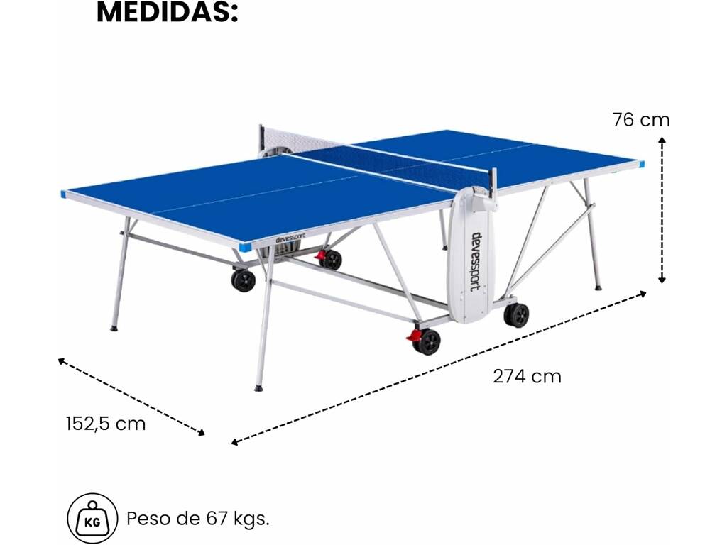 Table de tennis de table intérieur/extérieur 274x152,5x76 cm