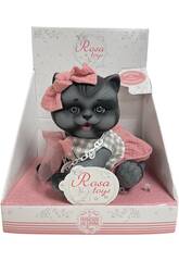 Bambola Gattino Nero da 23 cm con Fiocco Rosa