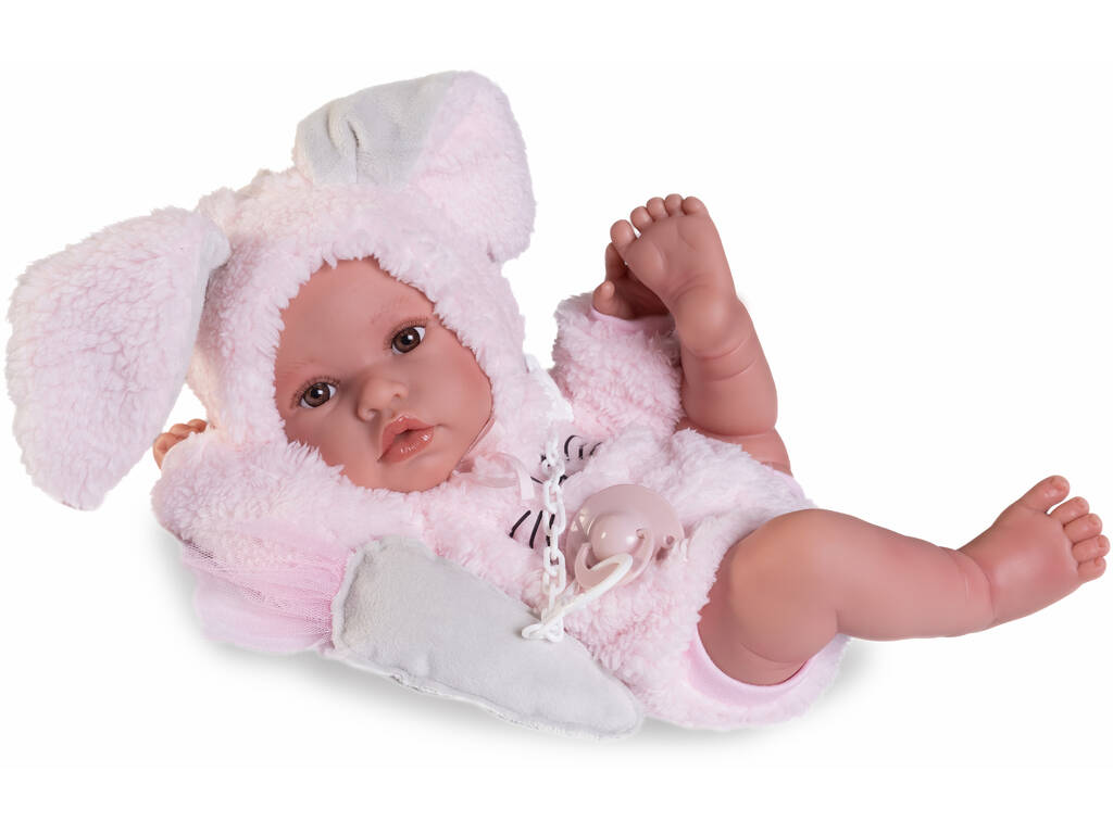 Bambola neonata Erika di 42 cm con coniglietto e peluche