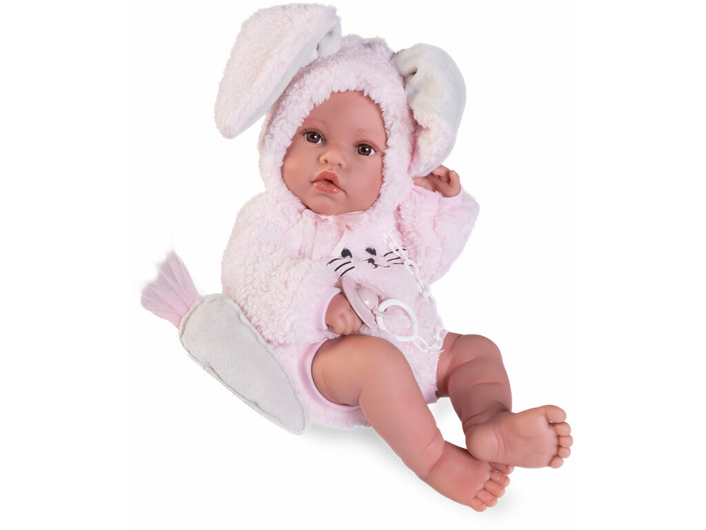 Bambola neonata Erika di 42 cm con coniglietto e peluche