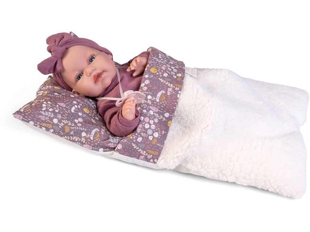 Boneca Bebé Toneta Balbuceio de 34 Cm Com Cama