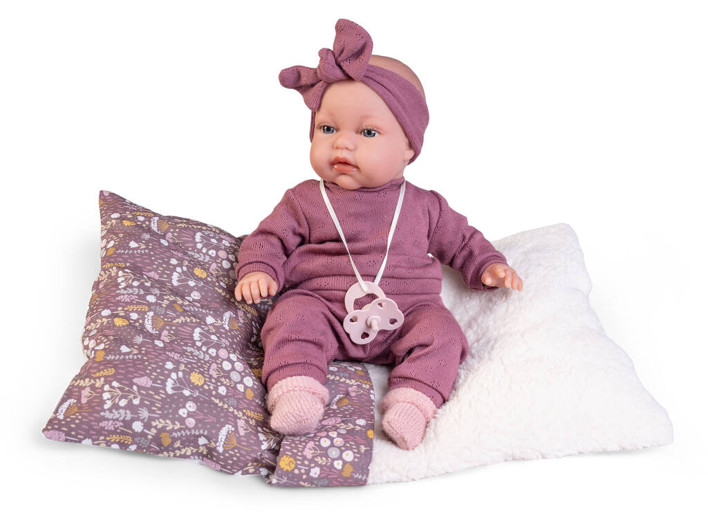 Boneca Bebé Toneta Balbuceio de 34 Cm Com Cama