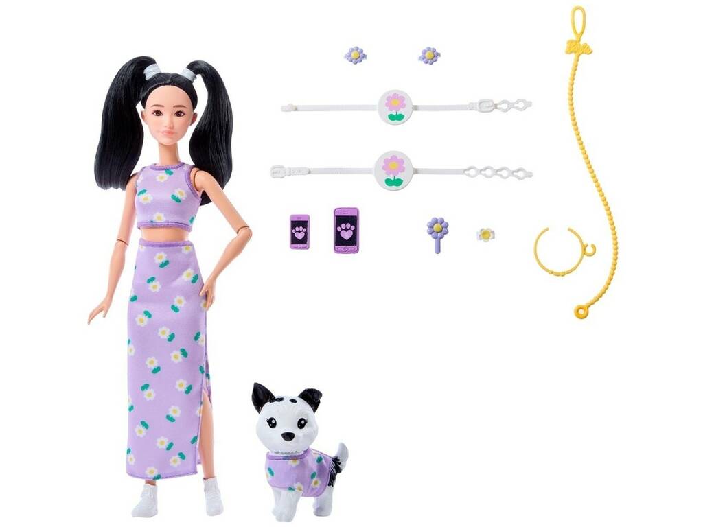 Barbie Twinning Looks Bambola Look Viola con Cagnolino