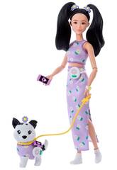 imagen Barbie Twinning Looks Bambola Look Viola con Cagnolino