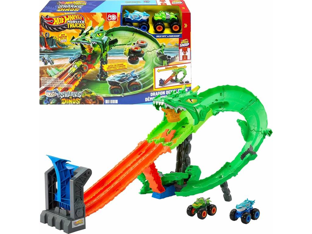 Hot Wheels Monster Trucks Sharks VS Dinos Pista Dragon Demolition