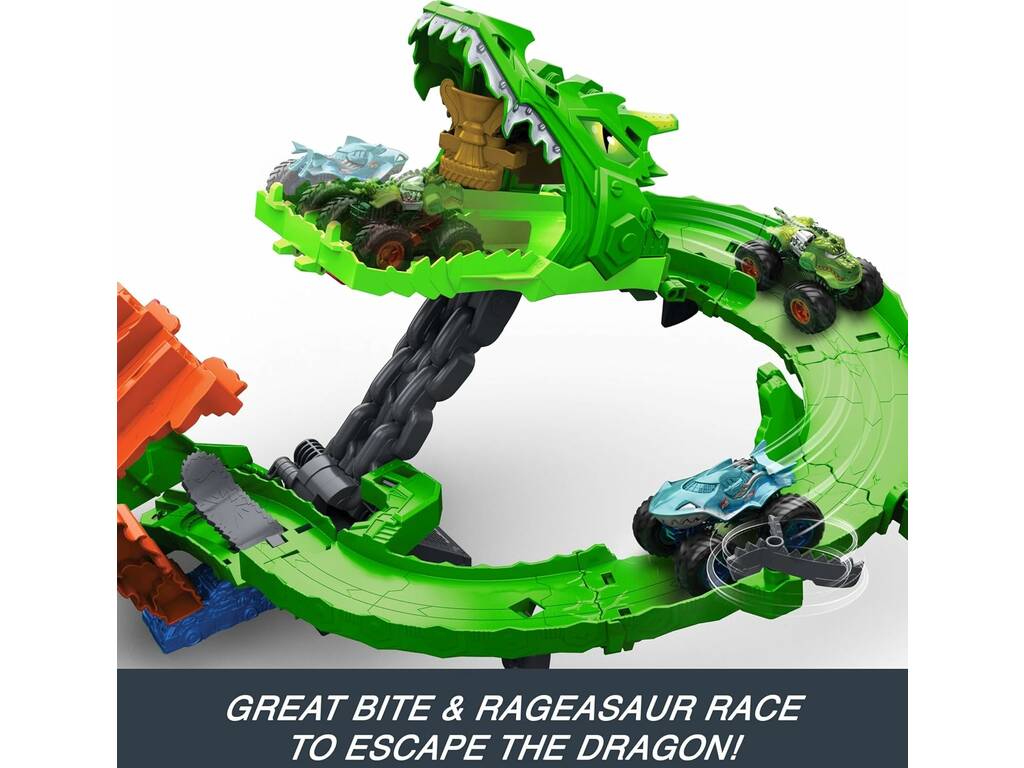 Hot Wheels Monster Trucks Sharks VS Dinos Pista Dragon Demolition