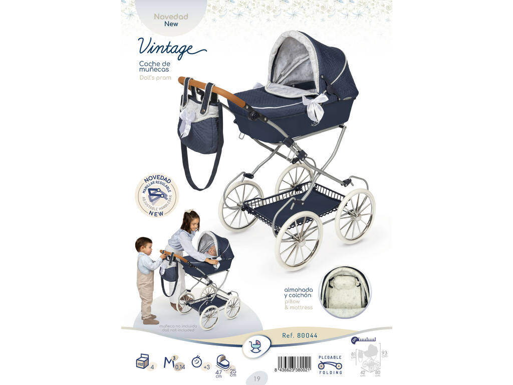 Passeggino per bambole vintage pieghevole con borsa