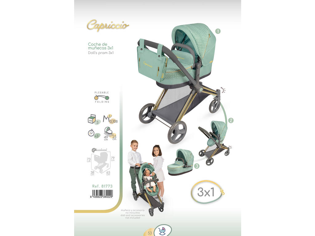 Carro de Muñécas 3x1 Plegable Capriccio con Bolso