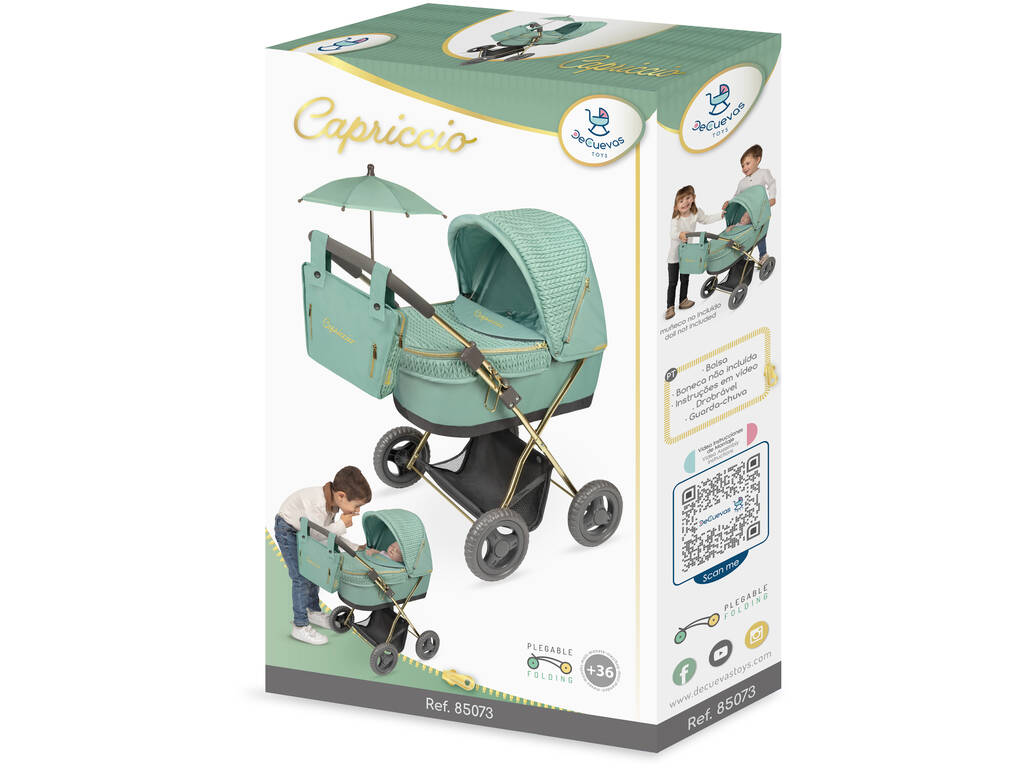 Carrinho de Bonecas Capriccio com Bolsa e Guarda-Sol
