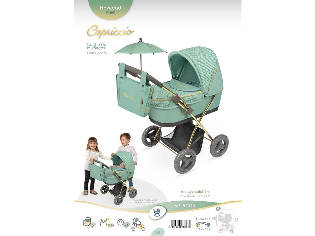 Carrinho de Bonecas Capriccio com Bolsa e Guarda-Sol