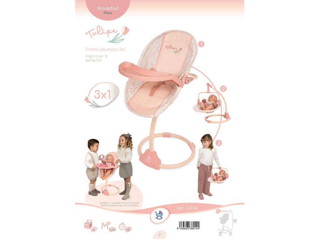 Seggiolino Altalena per Bambole Tulipe 3x1