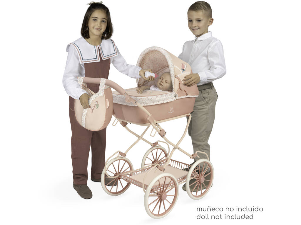 Passeggino per bambole Tulipe pieghevole con ombrellino e borsa