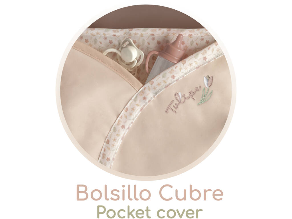 Passeggino per bambole Tulipe pieghevole con ombrellino e borsa