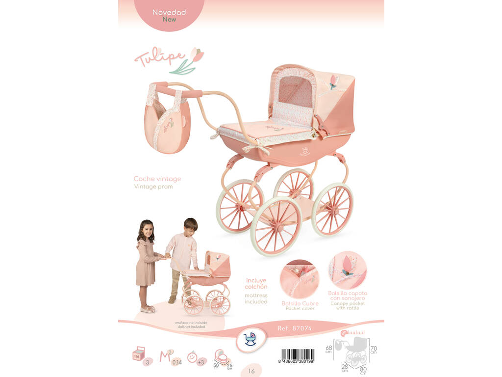 Passeggino per Bambole classico Tulipe con borsa
