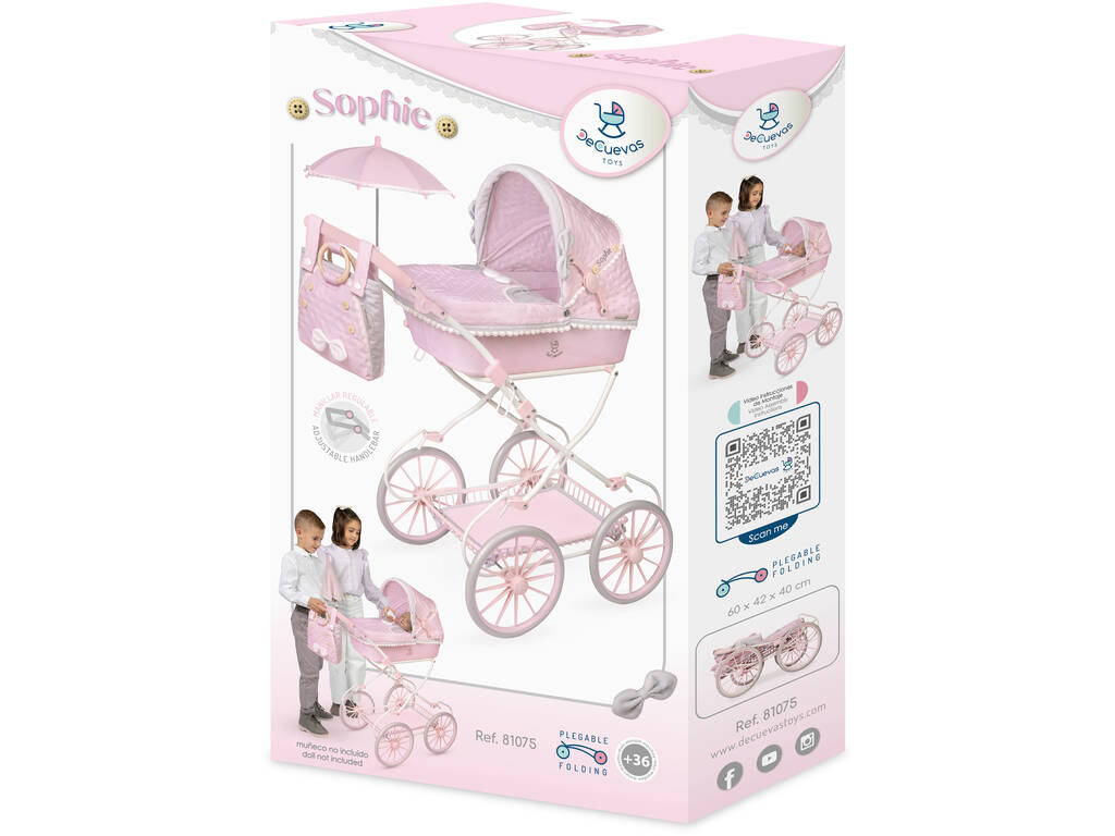 Carrinho de Bonecas Clássico Sophie Dobrável com Bolsa
