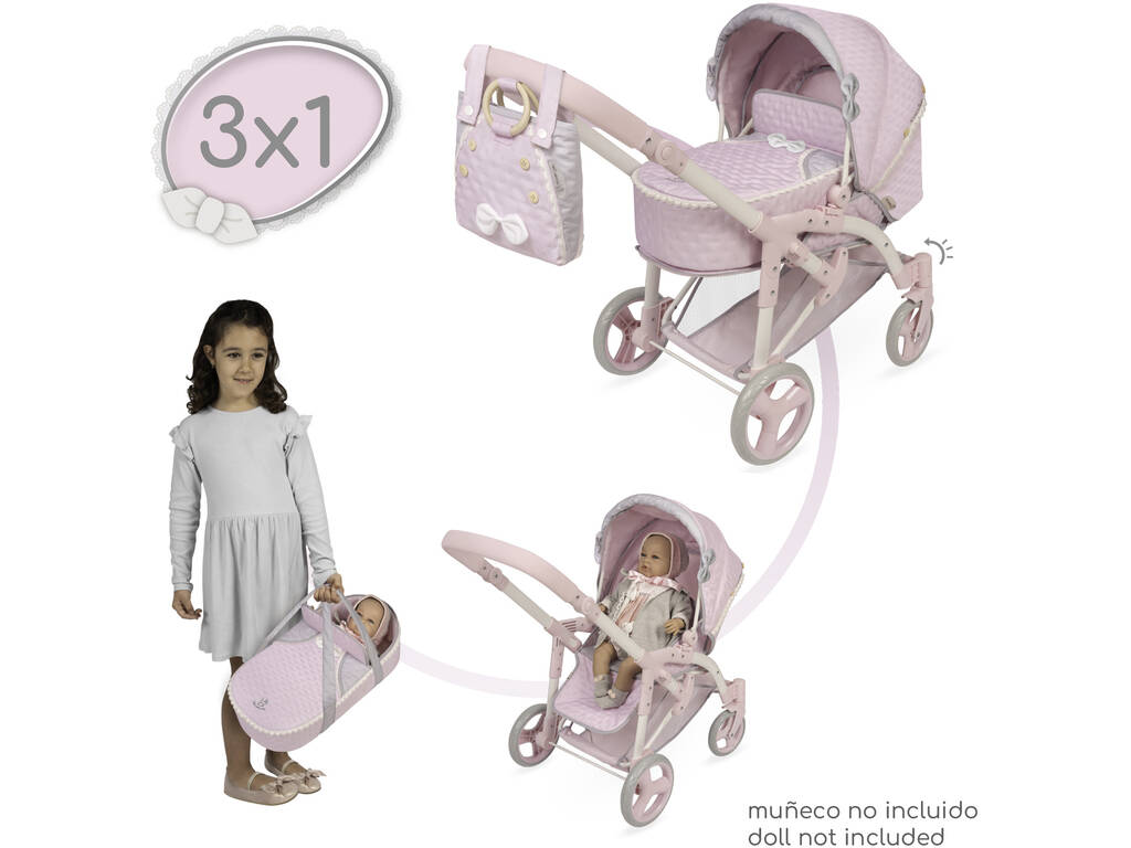 Passeggino per bambole 3x1 pieghevole Sophie con borsa