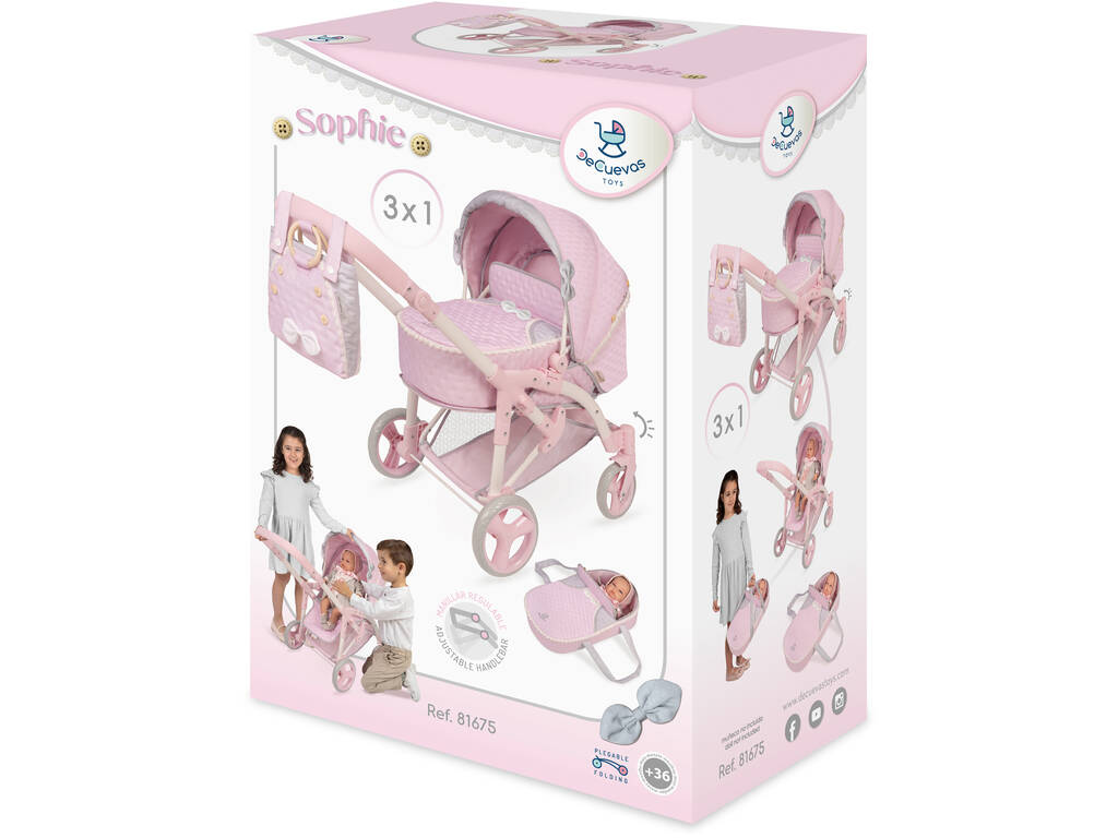 Passeggino per bambole 3x1 pieghevole Sophie con borsa