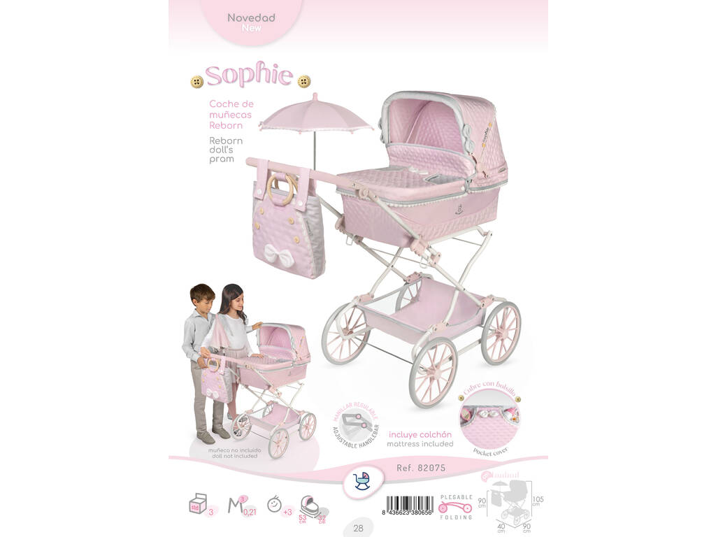 Passeggino per bambole Reborn Sophie pieghevole con ombrellino