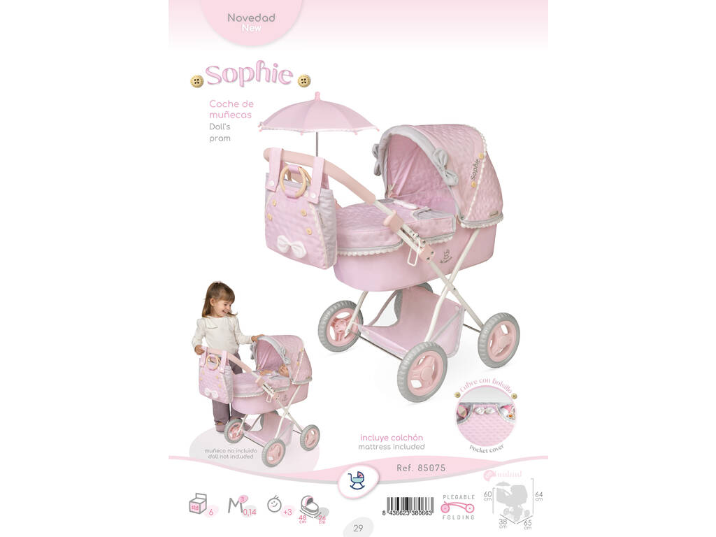 Carrozzina pieghevole Sophie con borsa e ombrellino