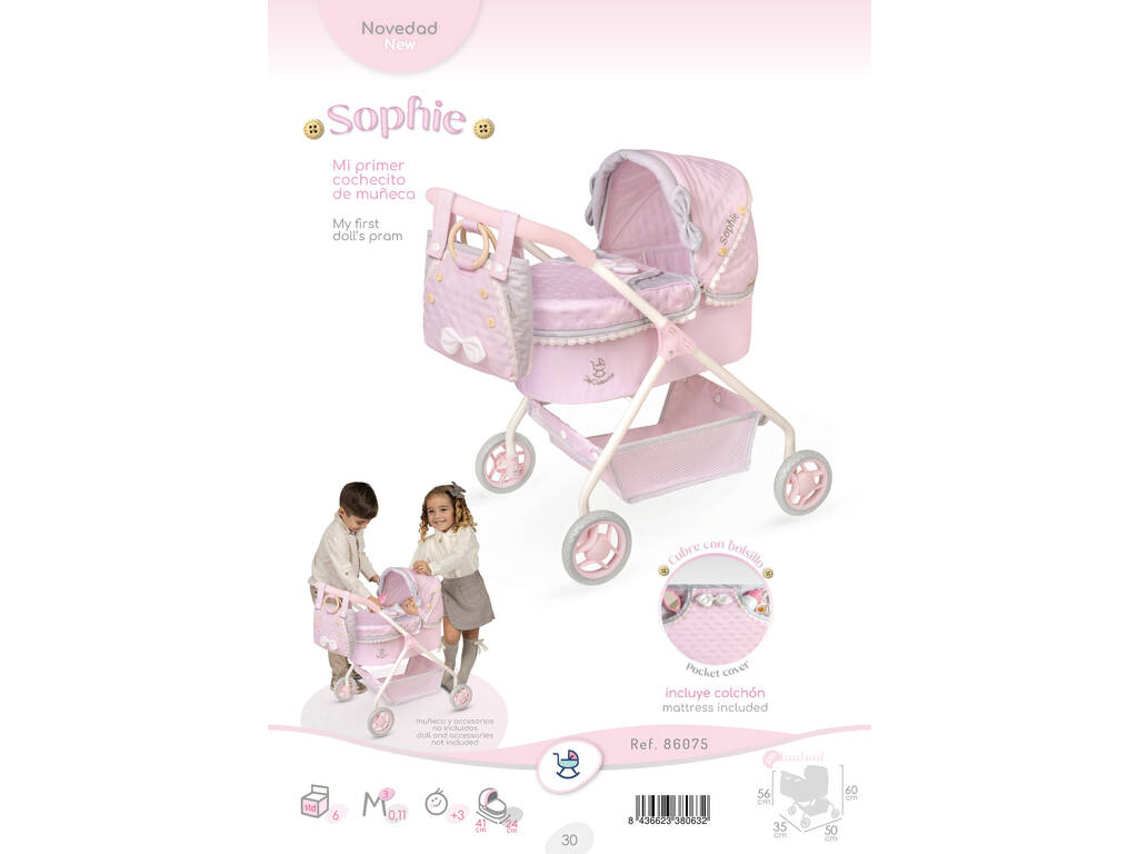 Carrinho de Bonecas Meu Primeiro Carrinho Sophie com Bolsa