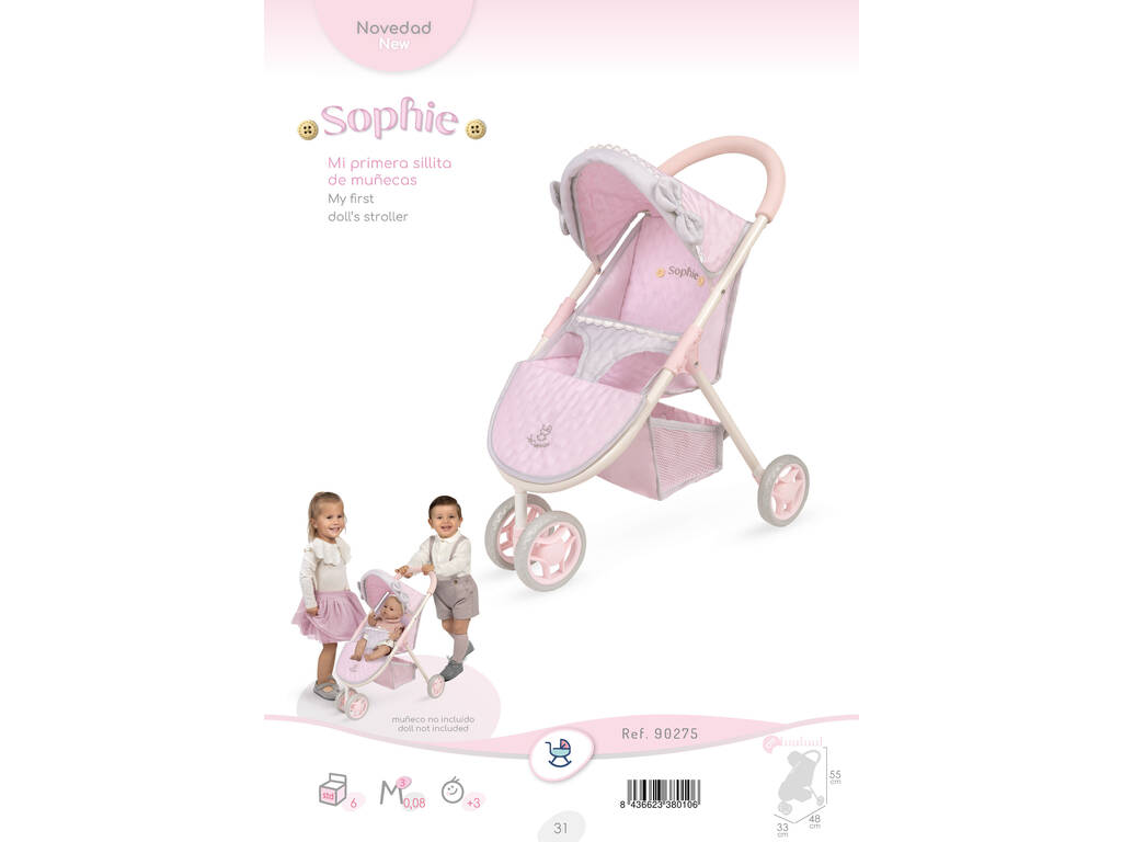 Passeggino per bambole Il mio primo passeggino Sophie con 3 ruote