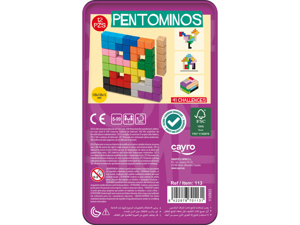Pentingomino in legno in scatola di metallo con 41 sfide
