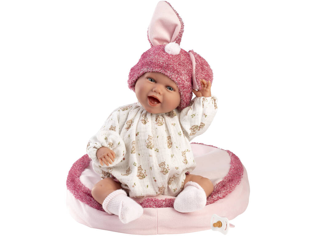 Bambola neonata Mimi che sorride da 42 cm con cuscino