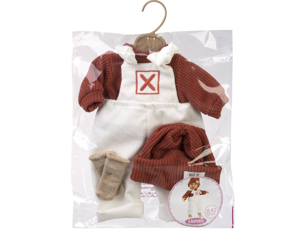 Set bambola 42 cm con salopette bianca e calzini