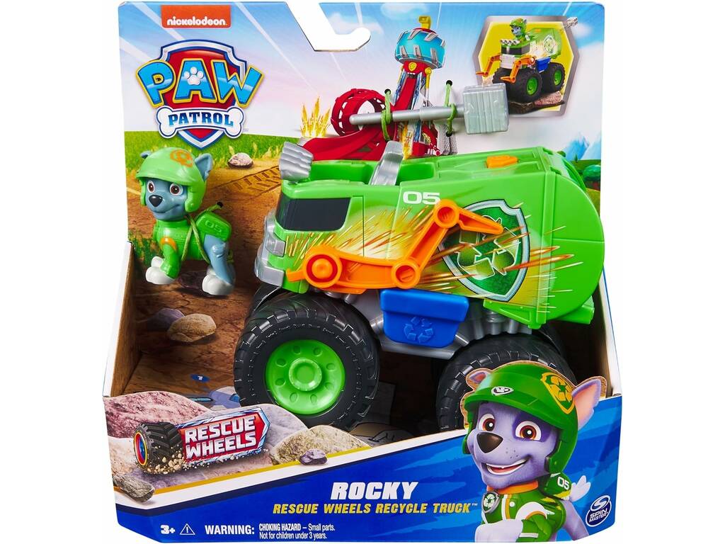 Paw Patrol Rescue Wheels Veicolo Recycle Truck con personaggio Rocky